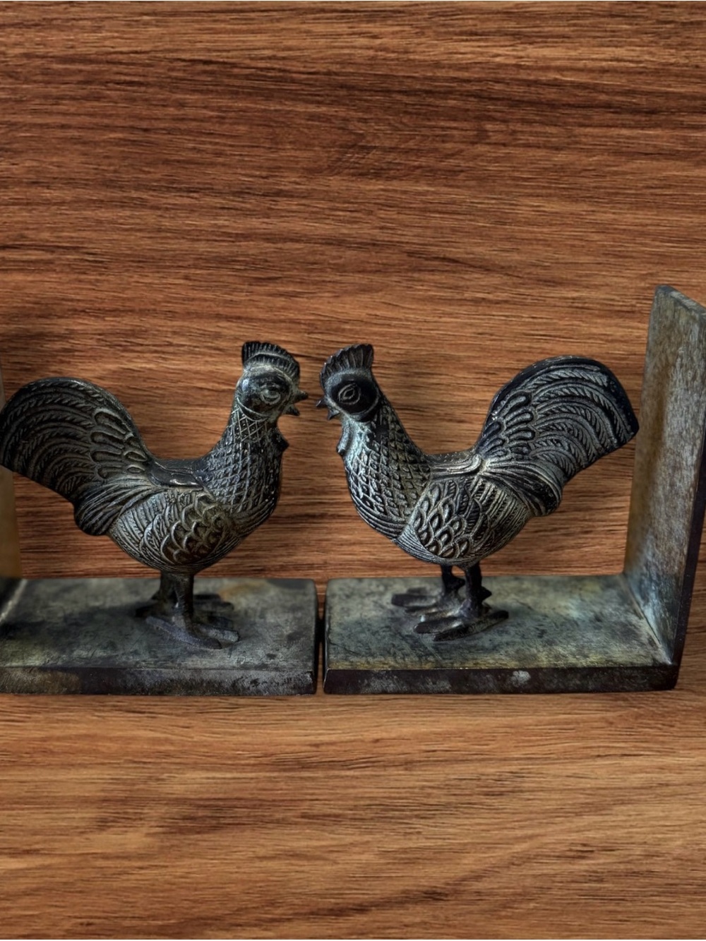 Vintage Cast Iron Chicken Rooster Bronzed Bookends - Picture 8 of 10